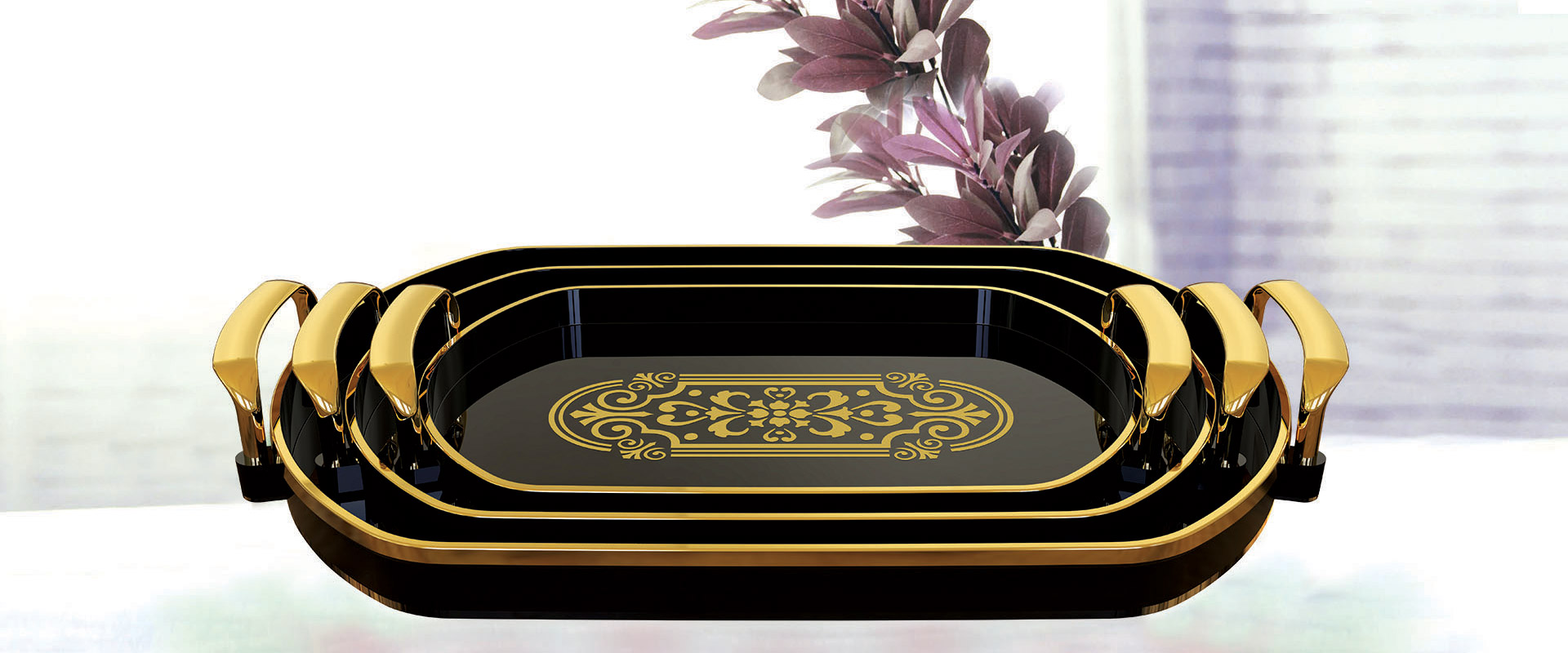 Siyah Gold Detaylı Tepsi